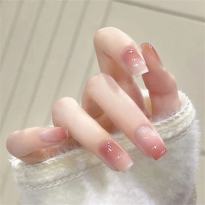 Ins Sweet Gradient Pink False Nail Patch Almond Glossy Korean Style Fake Nail Wearable 24pcs Artificiall Nails Free Shipping