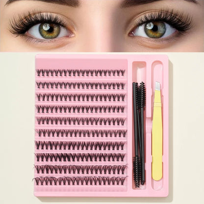 D Curl Lash Clusters 200pcs 30D/40D Individual Lashes, 5 Brush Lashes and 1 Lash Tweezers DIY Eyelash Extension Kit for Individ