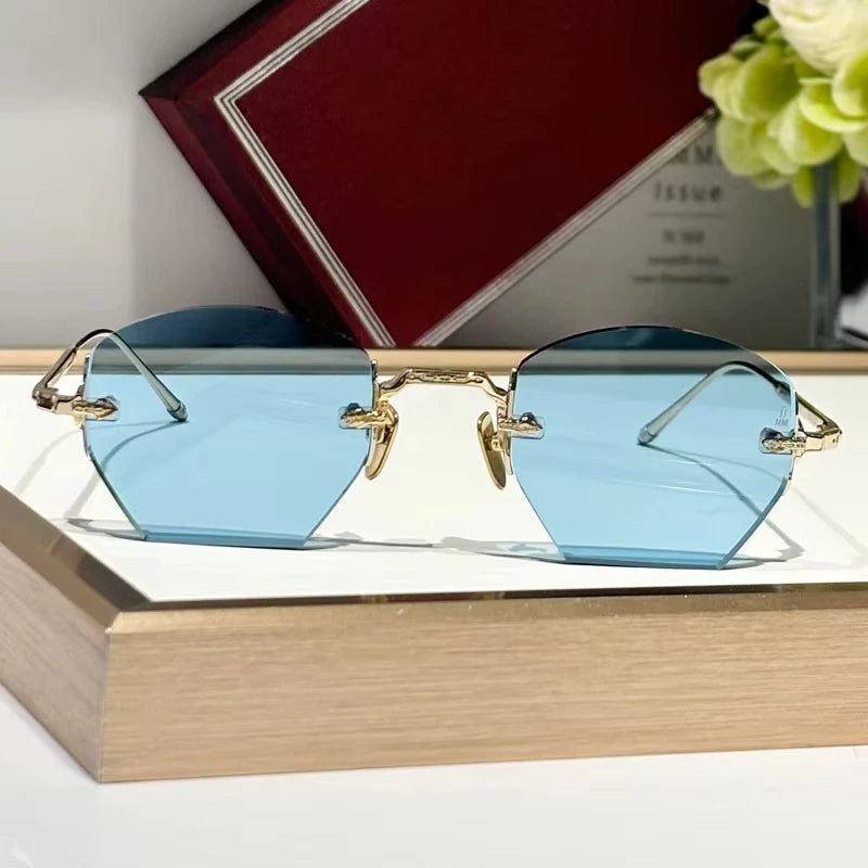 Luxury Rimless Sunglasses OATMAN Irregular Square Alloy Top Quality Men and Women Original Design UV400gafas with Inner Case