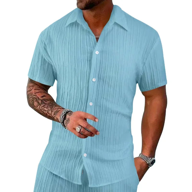 cross-border men's shirt casual loose short-sleeved cardigan beach top