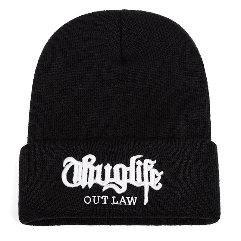 New Fashion Knitted Hat Thuglife Embroidery Couple Hat Unisex Black Beanie Hats Beanies Warm Knitted Hat Wool Cap Gorros