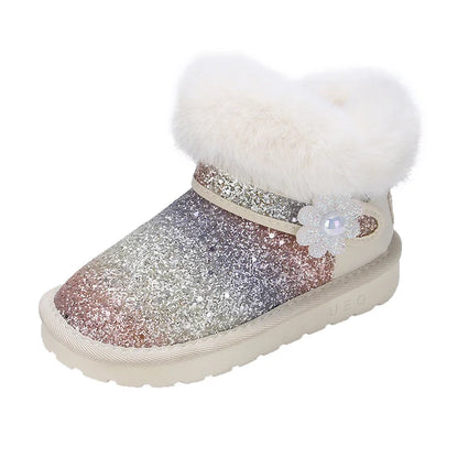 children shoes snow boots 2024 new winter warm plush cotton boots sequins comfortable anti slip fashion princess short boots