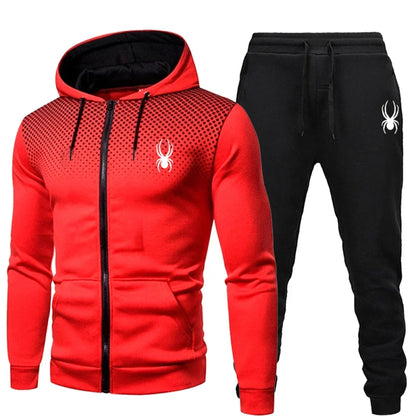 Two piece men's sports suit, jogging suit, sports suit, hooded sweatshirt, zipper sweatshirt+sports pants, autumn and winter men