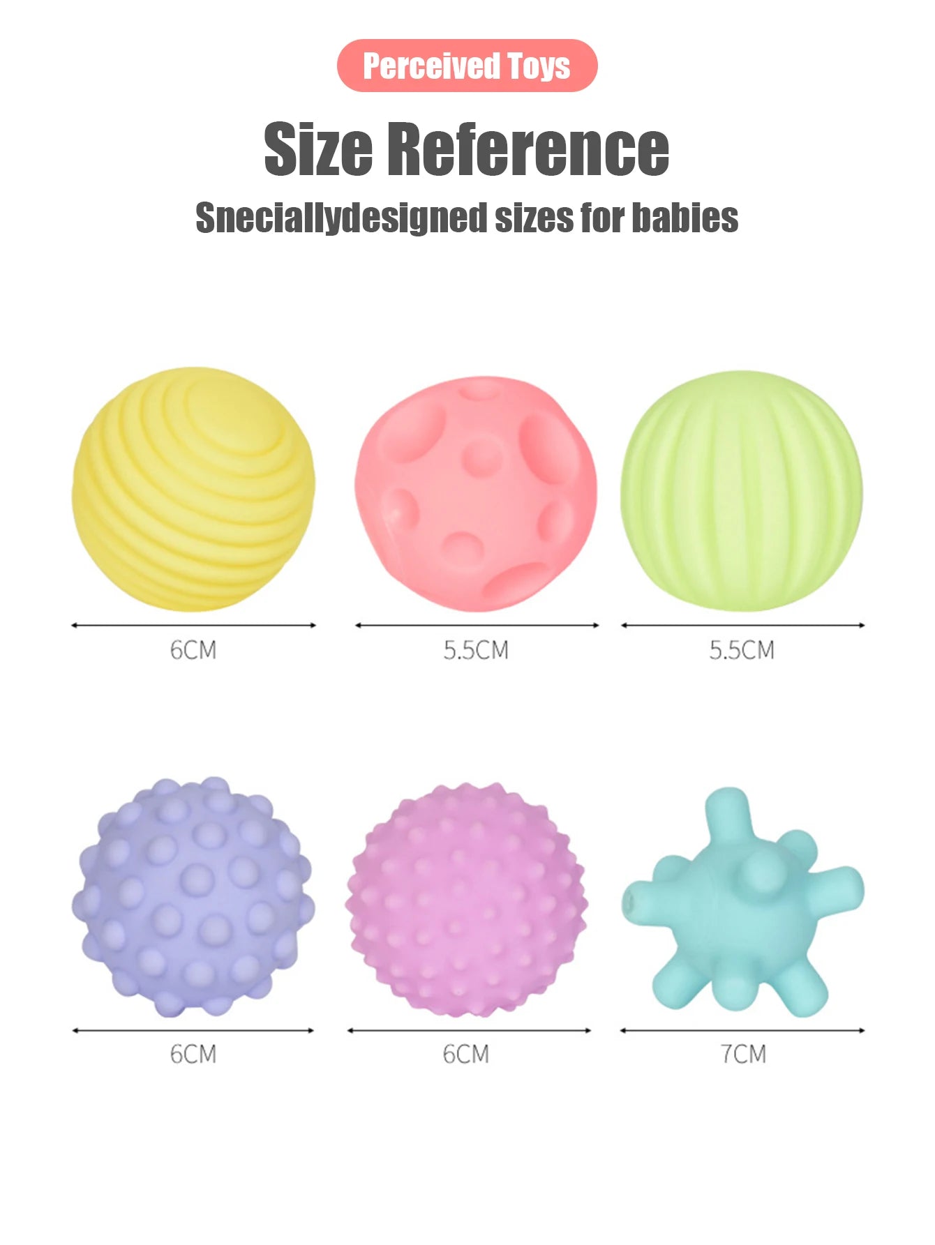 6 PCS Baby Sensory Toys Balls Baby Bath Play Water Bathroom Soft Toys Ball Can Make a Sound Soft Rubber Ball