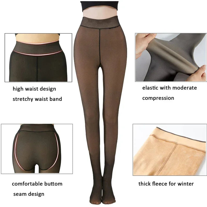 Thermal Stockings Woman Fleece Tights Sexy Winter Warm Pantyhose Translucent Slim Thicken Tights