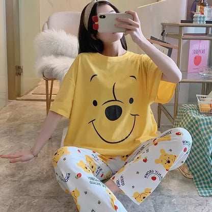 Women’s Pajamas Set Korean Version of the Autumn and Winter Cartoon Bear Christmas Sleepwear Long Sleeve Trousers 2 Piece Set