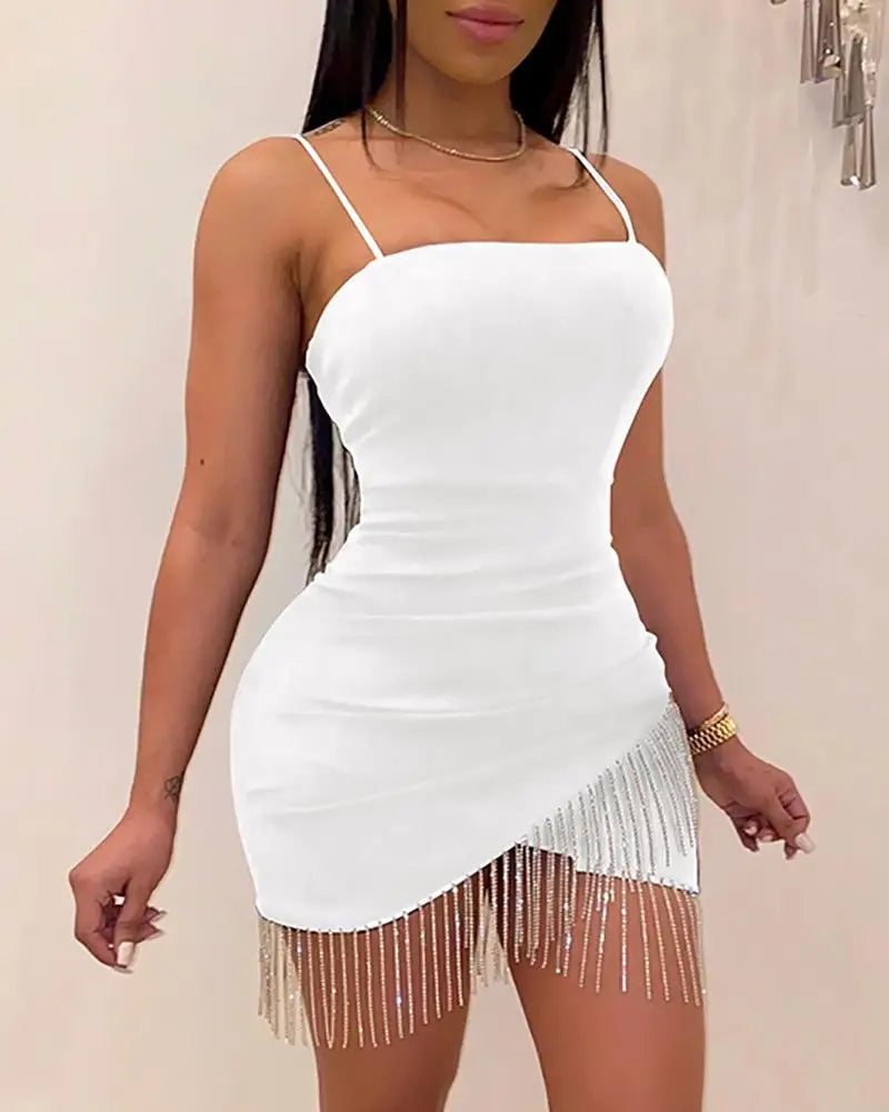 New Tassel Split Sleeveless Bodycon  Mini Pencil Dress