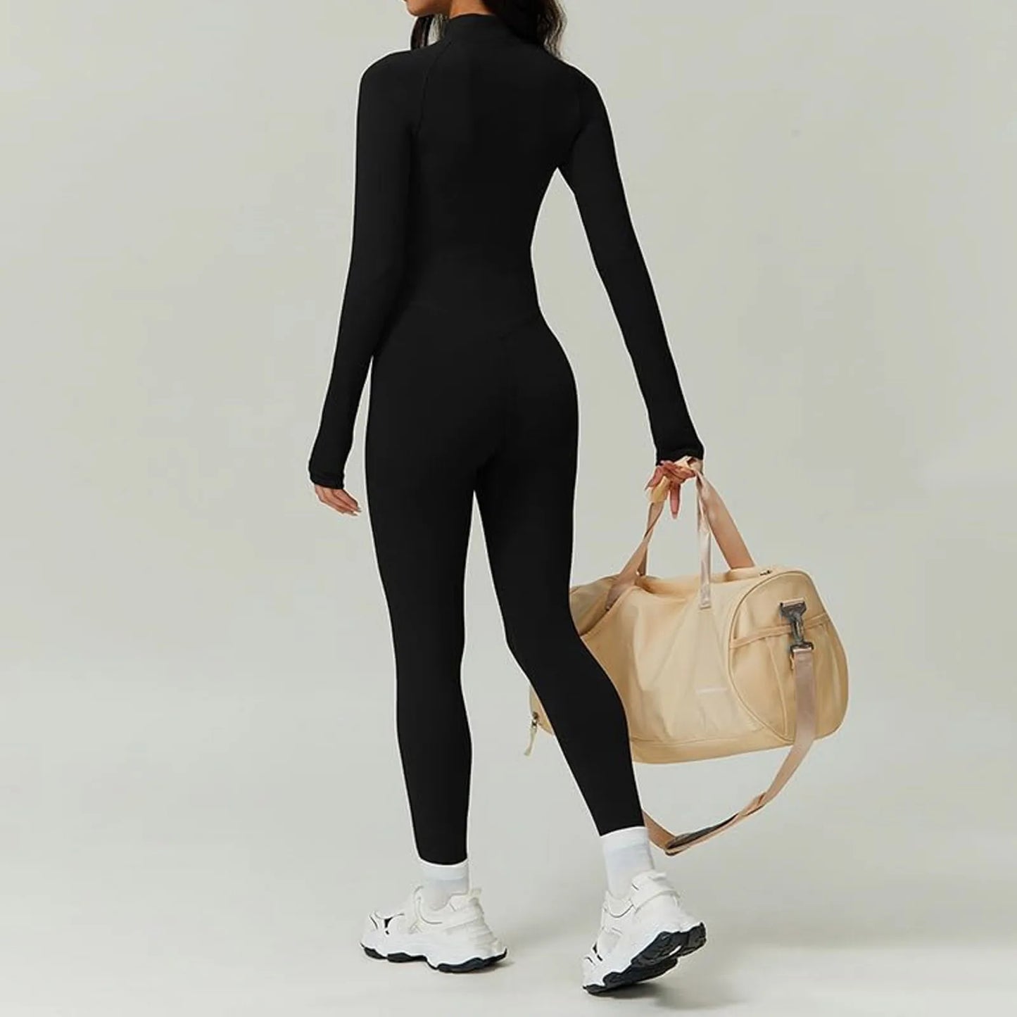 Fleece Lined Warm One-Piece Women Slim Jumpsuit Solid Color Long Sleeve Stand Collar Zipper Bodysuit Stretch Sport Yoga Cothing