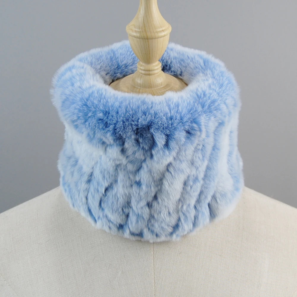 Good Elastic Rex Rabbit Fur Ring Scarves Winter Warm Women Genuine Rex Rabbit Fur Scarf Knitted Real Natural Fur Wraps Headbands