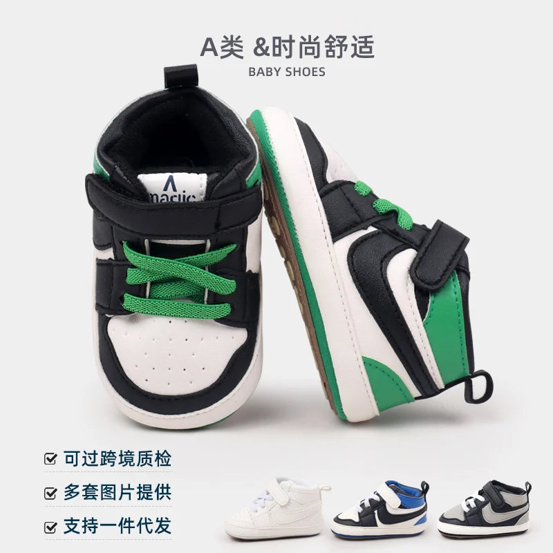 Spring and Autumn Baby Girls and Boys Fashion Design TPR Sole Anti Slip Baby Sports Shoes High Quality Prewalker Shoes BSK4015