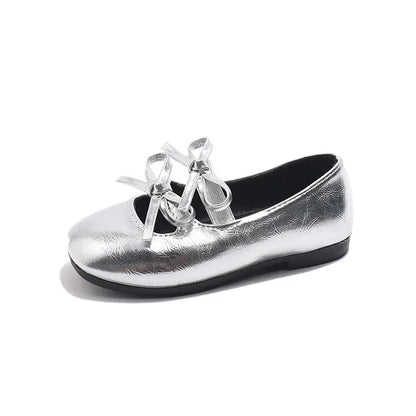 Elegant Girl Princess Shoes New Kids Leather Shoe Spring Autumn Children's Fashion Causal Black Ballet Shoes Solid Color Bowknot