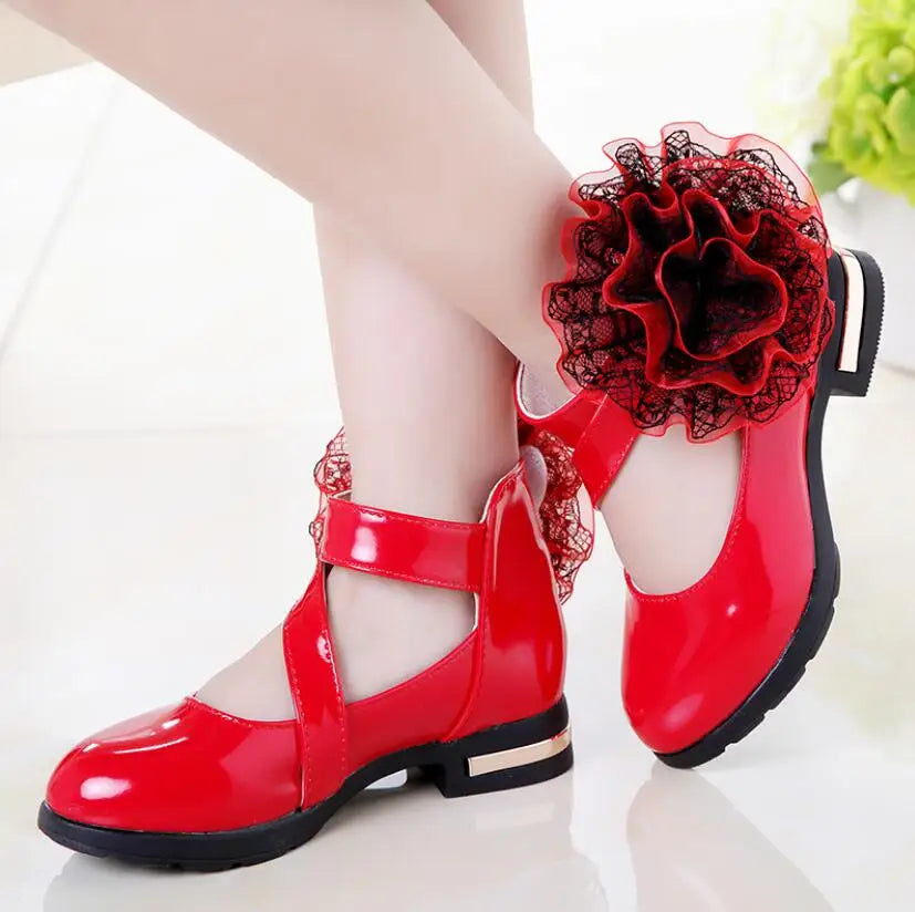 Kids Shoes Girls High Heel Princess Flower Shoes Fashion Children Shoes Leather Fashion Girls Party Dress