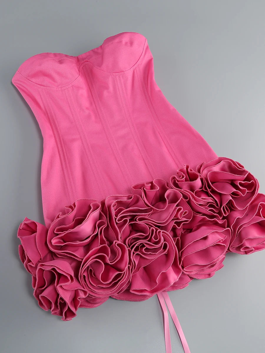 Autumn Strapless Party Dress Fashion Flower