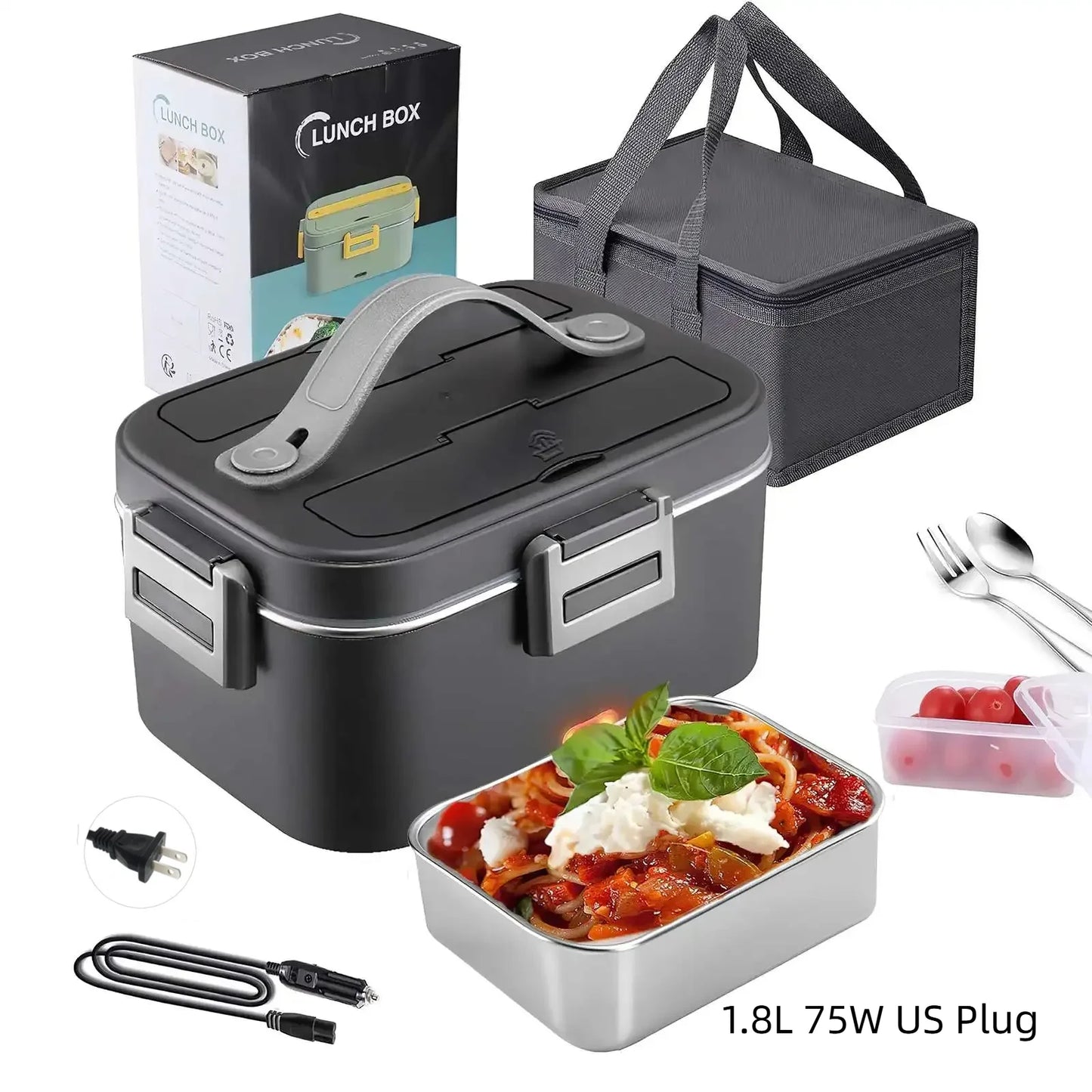 60W Electric Lunch Box Food Warmer Portable Food Heater for Car Or Home - Leak Proof 304 Stainless Steel Liner