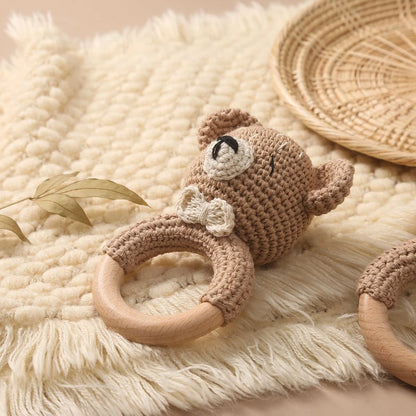 Baby Rattle Bear Crochet Animal Cartoon Music Rattle Toys for Baby Kawaii Teether Rattle Baby Toy 0 12 Months Montessori Toys