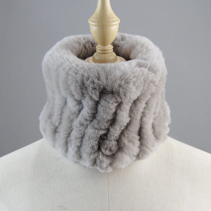 Good Elastic Rex Rabbit Fur Ring Scarves Winter Warm Women Genuine Rex Rabbit Fur Scarf Knitted Real Natural Fur Wraps Headbands