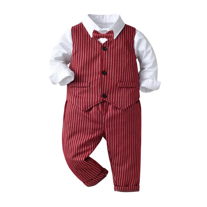 Gentleman Outfits Autumn Childrens Sets Christmas Baby Boys Business Suit Shirt+Vast+Pants Sets For Boys Formal Party 1 to 6 Age