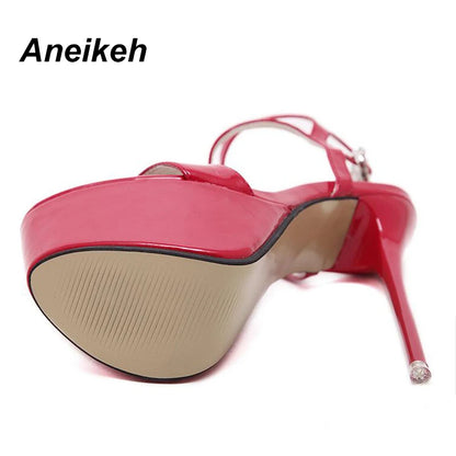 Aneikeh Sandals Sexy Open Toe 16CM High Heels Shoes Black Red White