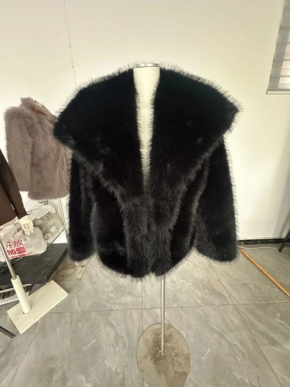 LGRQ 2024 New Autumn And Winter Fashion Women Clothes Turn-down Collar Fur Full Sleeves Cardigan Female Coat Tide 19D242