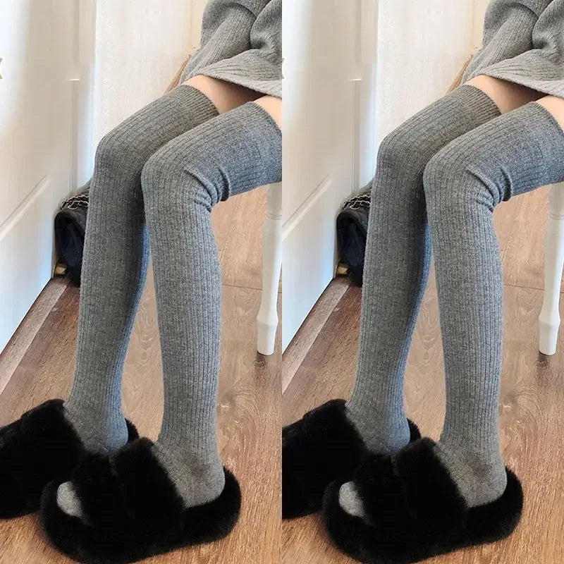 1/2pairs Women's Casual Knitted Long Socks Autumn Winter Solid Stockings Boot Calf Socks Over Knee Leggings