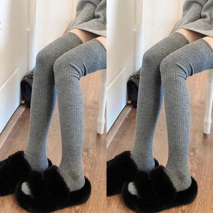 1/2pairs Women's Casual Knitted Long Socks Autumn Winter Solid Stockings Boot Calf Socks Over Knee Leggings