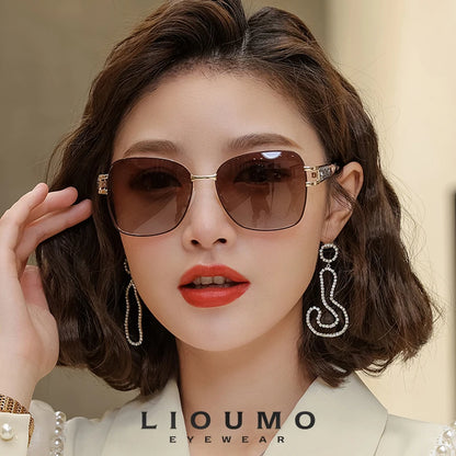 LIOUMO Elegant Polarized Sunglasses Women 2025 Brand Designer Fashion Glasses Women Diamond Eyewear Gradient Shades zonnebril