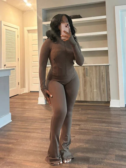 Women Clothes Two Piece Flared Pants Tracksuits Set