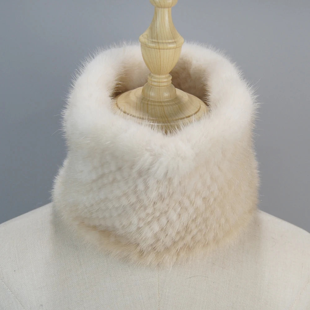 2025 New Women Winter Real Mink Fur Scarves headbands Good Elastic Knitted Natural Mink Fur Scarf Thick Warm Lady Fur Ring Shawl