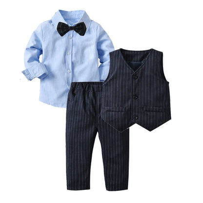 Gentleman Outfits Autumn Childrens Sets Christmas Baby Boys Business Suit Shirt+Vast+Pants Sets For Boys Formal Party 1 to 6 Age