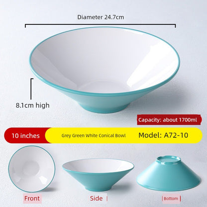 Melamine Rain-Hat Shaped Bowl Commercial Ramen Bowl River Snail Rice Noodle Bowl Noodle Restaurant Dedicated Noodles with Soy Sauce Wonton Pig's Knuckle Rice Spicy Hot Large Bowl