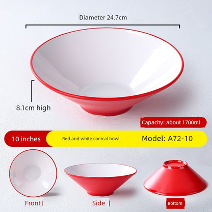 Melamine Rain-Hat Shaped Bowl Commercial Ramen Bowl River Snail Rice Noodle Bowl Noodle Restaurant Dedicated Noodles with Soy Sauce Wonton Pig's Knuckle Rice Spicy Hot Large Bowl