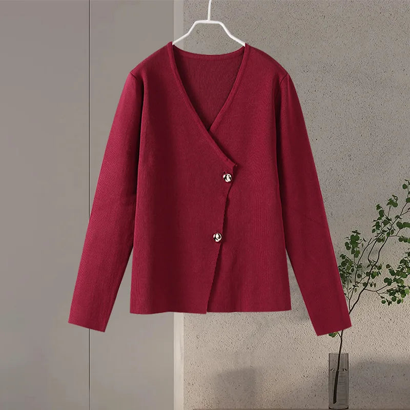 Casual Knitted V-neck Slim Cardigan