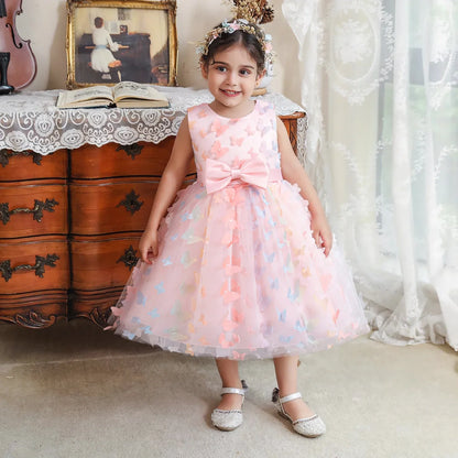 Little Girl Party Dress Princess 3D Butterfly Mesh Tutu Gown Children Birthday Weddings Ball Gown Kids Formal Gala Costumes 3-8Y