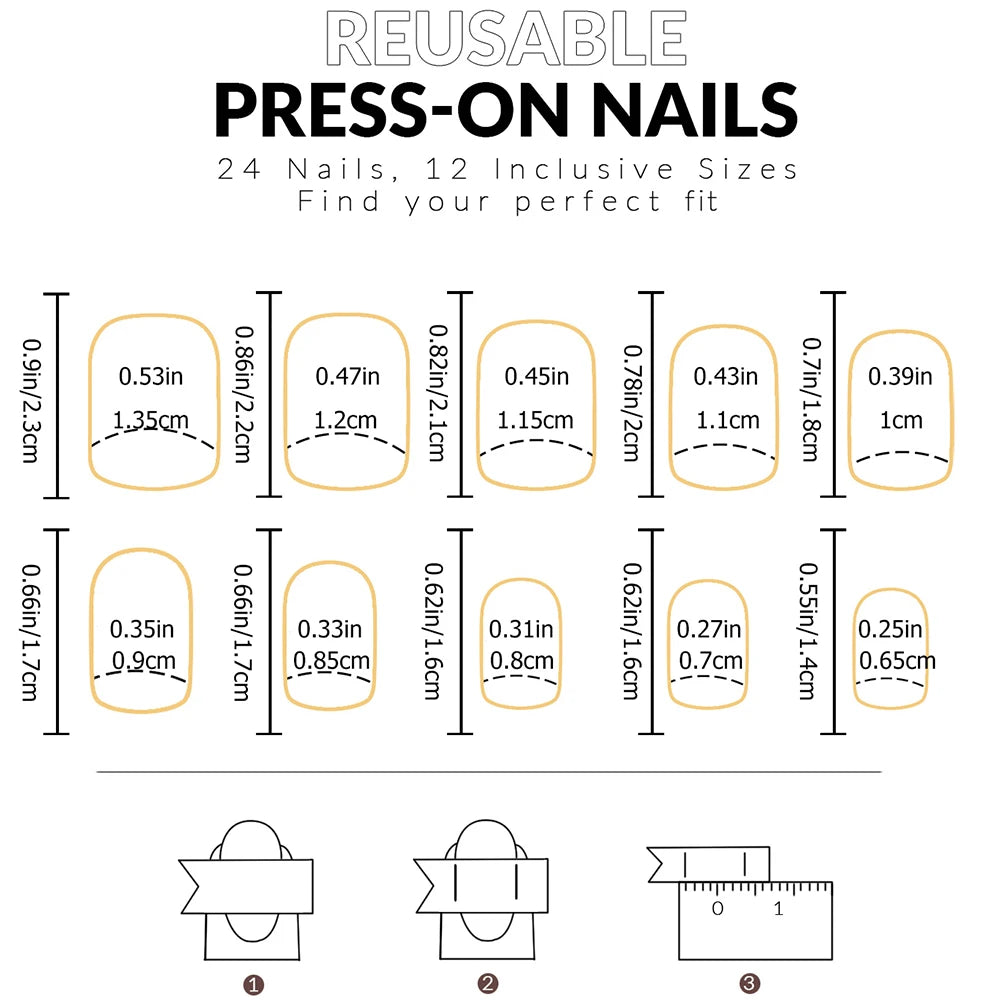 24pcs  press on nails short Square Love Design fake press on nails golden french tip press on nails cute glitter press on nails