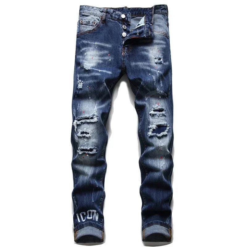 Mens Ripped Jeans Quality Male Classic Luxury Brand Blue Denim Pants Men Street Fashion Slim Fit Stretch Skinny Jeans Size 44-54