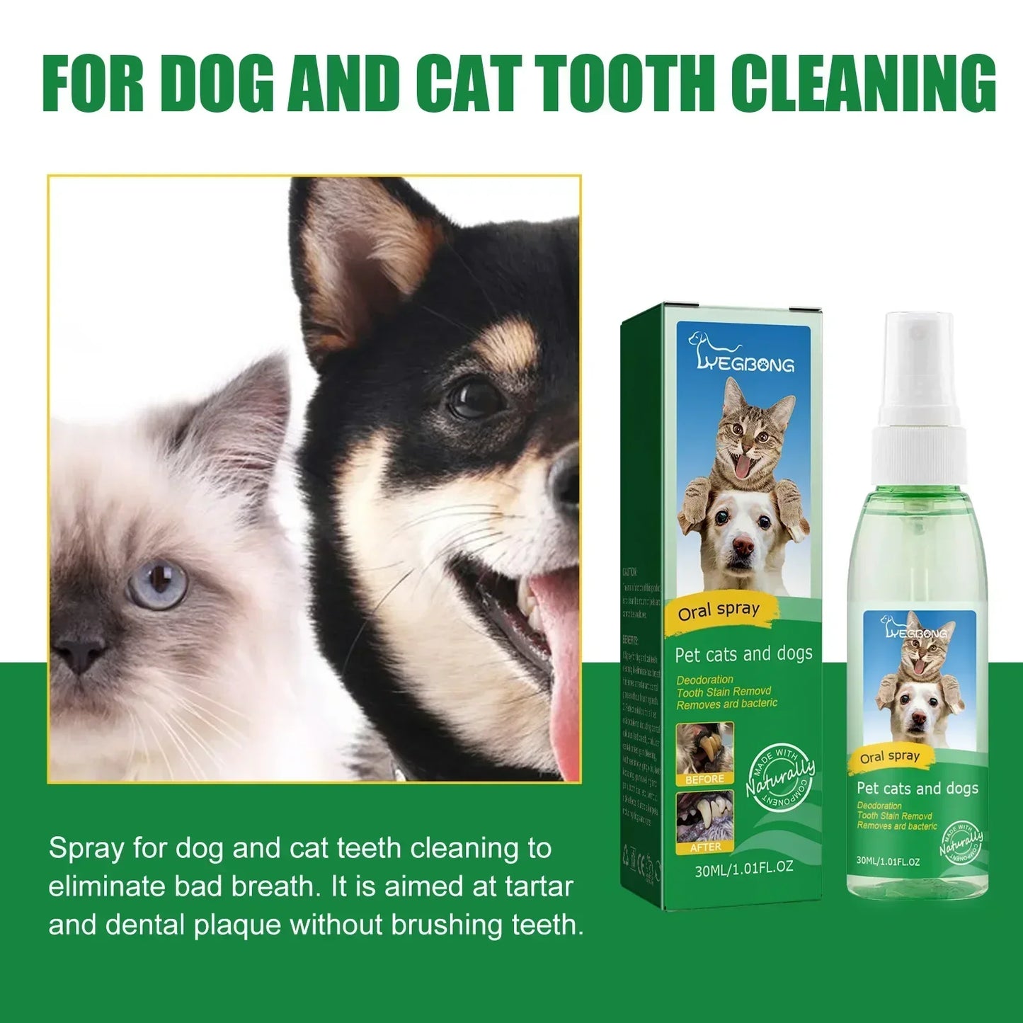 Pet Teeth Cleaning Spray Dog Cat Teeth Calculus Stain Remover Deodorant Kitten Bad Breath Treatment Pet Oral Care Tool