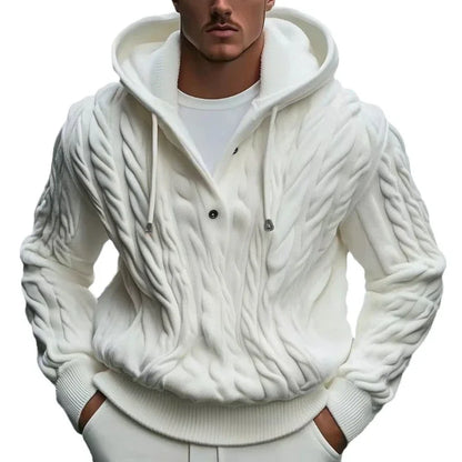 Men Sweatshirts Pullovers Sweaters Solid Casual Loose Splice Hooded Knitted Drawstring Regular Thick Warm Tops Autumn Winter