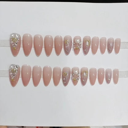 24pcs Beige Crystal Fake Nail Patch Cat Eye Aurora False Nails Fashion Cateye Short Press on Nail Tips Wearable Full Cover