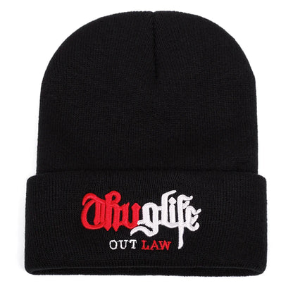 New Fashion Knitted Hat Thuglife Embroidery Couple Hat Unisex Black Beanie Hats Beanies Warm Knitted Hat Wool Cap Gorros