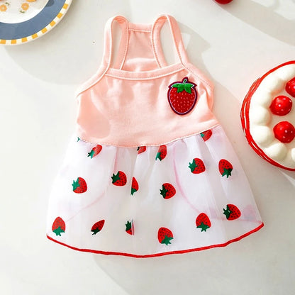 Summer Strawberry Dress for Dog Pet Clothing Dog Suspender Skirt Dog Clothes Cats Puppy Print Cute Dog Mesh Dress Pet Supplies