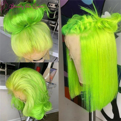 13x4 HD Lace Front Wig Human Hair Fluorescent Green  Short Bob