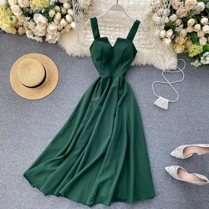 Fitaylor Sexy V-neck Vintage Back Bandage Dress Women Summer Elegant Big Swing Long Party Dress Female Green Beach Dress