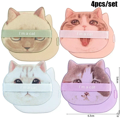 Cat Double Side Makeup Puff 4PCS Soft Dry and Wet Dual-use Makeup Sponge Foundation Powder