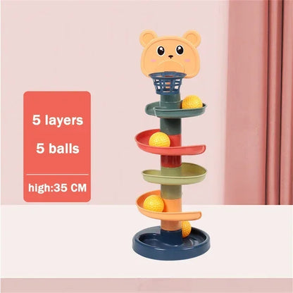 Baby Rotating 3/5/7-story Track Stacked Montessori Rolling Ball Tower Early Parent Child Education Interactive Toy Gift