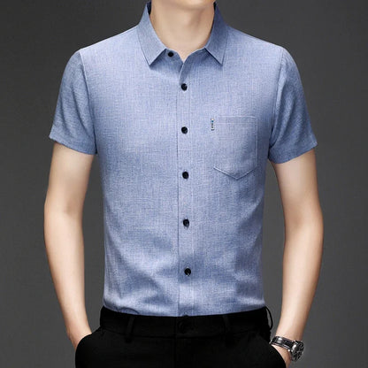 New Men's Business Casual Short Sleeved Printed Shirt with Wrinkle Resistance No Ironing Comfortable All Season Versatile Top