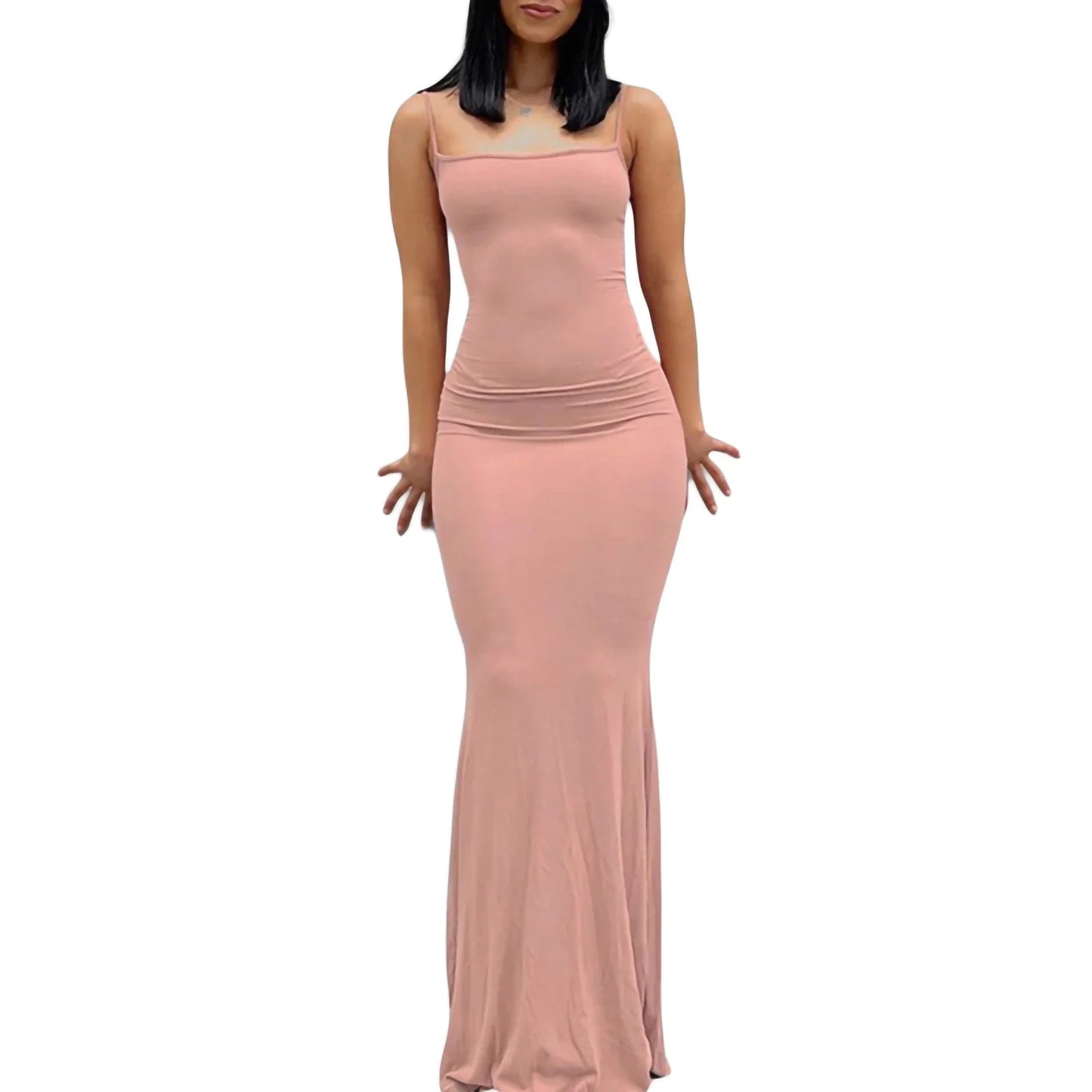 Sexy Bodycon Long Dress Solid Color Spaghetti Strap