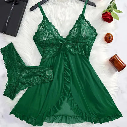 Exotic Apparel Sexy Lingerie Women Crotchless Sleepwear Pajamas Lace Dress Mujer Pornos Costumes Female Underwear Nightgown