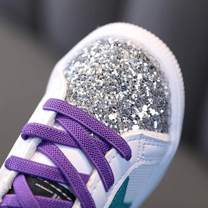 Kids Sneakers 2024 Spring Girls Fashion Glittering and Antiskid Children Chunky Sneakers Baby Shoes Casual Sport Running Sneaker