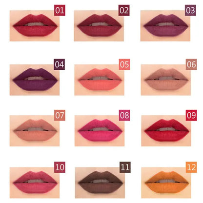 12 Pcs/Set Waterproof Pencil Lipstick Set Pencil Matte Lip Liner Long-lasting Make-up Pens Easy Wearing Non-Sticky Cups