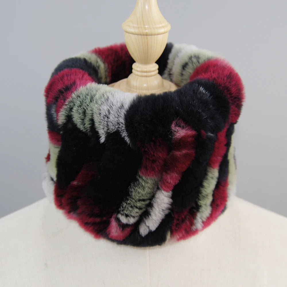 Good Elastic Rex Rabbit Fur Ring Scarves Winter Warm Women Genuine Rex Rabbit Fur Scarf Knitted Real Natural Fur Wraps Headbands